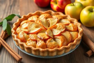 Friss almás pite fahéjas rügyekkel és érett almákkal az asztalon.