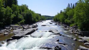 Gyönyörű folyó zöld fákkal körülvéve