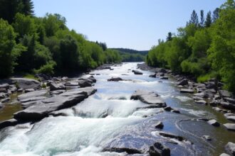 Gyönyörű folyó zöld fákkal körülvéve