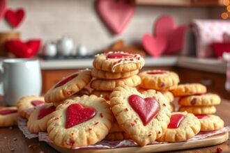 Valentin-napi szív alakú sütik, dekoratív díszítéssel