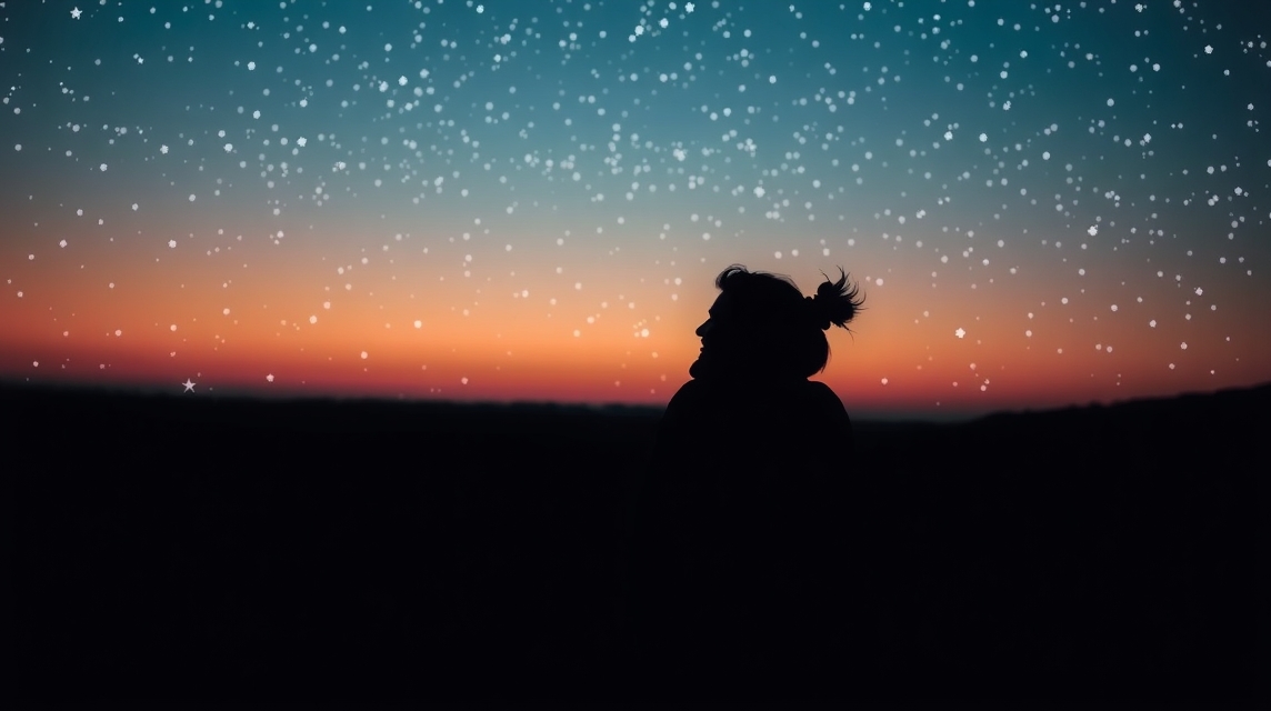 Pár romantikus kapcsolat az éjszakai csillagos ég alatt.