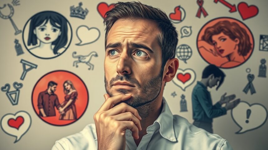 Férfi gondolkodva a megcsalás okairól és kapcsolati problémákról.