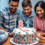 Család ünnepli a baba nemének bejelentését egy tortával