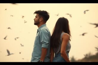 Kép egy pár kapcsolati problémáiról távolsággal, szomorúsággal.