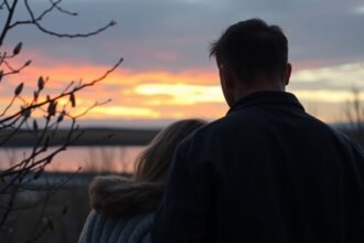 Pár együtt a naplementében, érzelmek és kapcsolatok tükrében