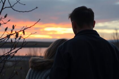 Pár együtt a naplementében, érzelmek és kapcsolatok tükrében