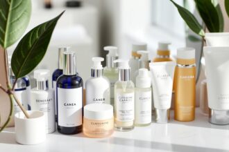 Szépségápolási termékek a sminkasztalon, bőrápolás sorrendje