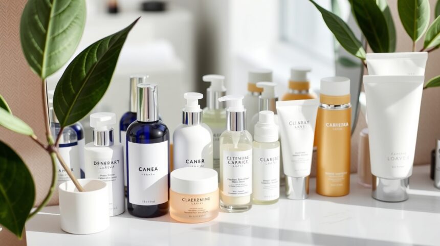 Szépségápolási termékek a sminkasztalon, bőrápolás sorrendje