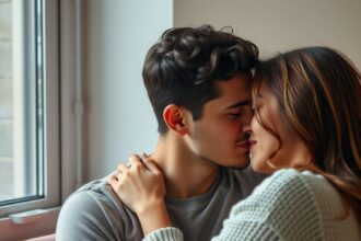 Fiatal pár romantikus pillanata, érzelmi közelség