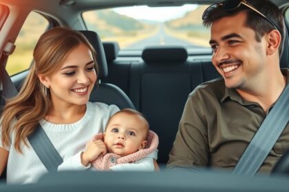 Család utazik autóban, gyermekbarát autózás fontos tippek
