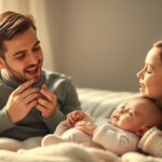 Szülők játszanak a kisbabájukkal zene és dalok közben