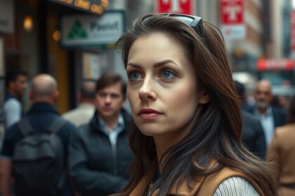 Nő a városban, akinek érzelmei elhidegültek a kapcsolata alatt.