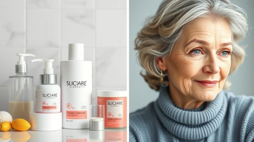 Hajápolás a klimax alatt: Hogyan igazodjunk a változásokhoz? 1 Hajápolás termékek és idős hölgy arcának közelképe