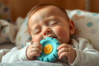 Baba rágókával, fogzás idején, kényelmesen pihenve.