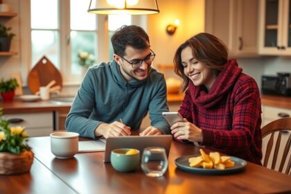 Pár beszélget családtervezésről az étkezőasztalnál.