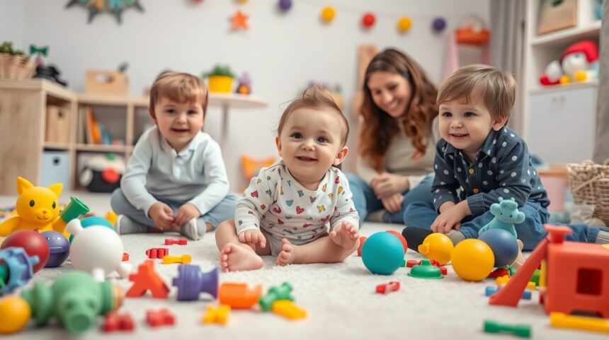 Az első játszódélelőtt megszervezése: Hogyan hívjuk meg a baba első barátait? 1 Baba játszódélelőtt, gyermekek és szülők szórakoznak játékokkal.
