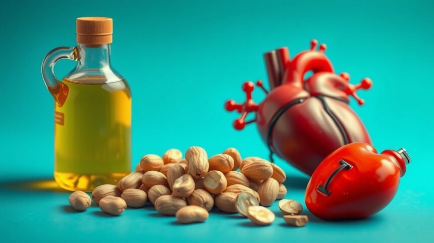 A mogyoróolaj hatása a koleszterinszintre: fontos tudnivalók 1 Mogyoróolaj és mogyorók, szív szimbólummal a koleszterinszint hatásainak bemutatására.
