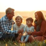 Család együtt a naplementében, a szeretet öröksége