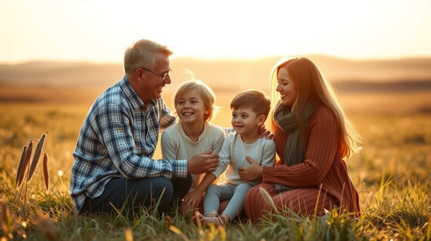 Család együtt a naplementében, a szeretet öröksége