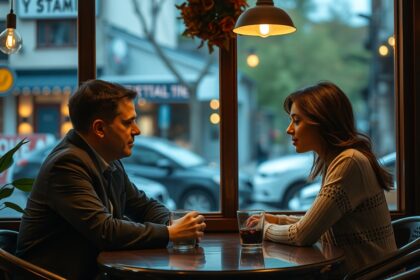 Párbeszéd a szerelemről és elköteleződésről egy kávézóban.