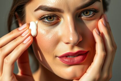 Női bőrápolás folttalanító krém alkalmazása az arcon