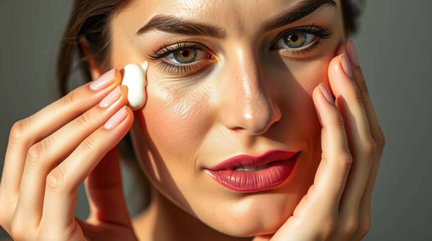 Női bőrápolás folttalanító krém alkalmazása az arcon