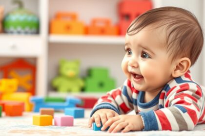 Baba játszik színes építőkockákkal