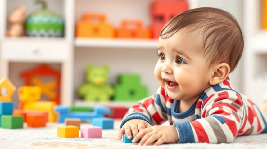 Játékos ötletek a baba első szavainak fejlesztéséhez 1 Baba játszik színes építőkockákkal