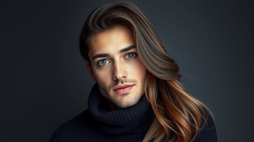 10 tipp, hogy olyan online randi profilt hozz létre, amivel kitűnsz a férfiak számára 1 Fiatal férfi portréja sötét háttér előtt, stílusos pulóverben.