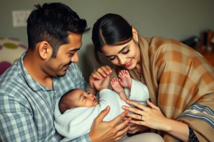 Családi hagyományok megteremtése csecsemőkorban szülőkkel és babával.