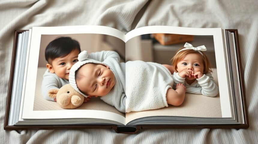 Családi fotóalbum baba és kisgyerek fényképekkel