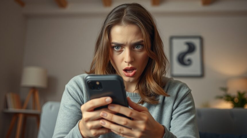 10 figyelmeztető jel, hogy az exed hűtlen volt hozzád 1 A nő meglepetten nézi a telefonját, kibővítve a hűtlenség jeleit.