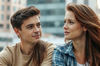 Fiatal pár, aki flörtöl és kapcsolatban áll egymással