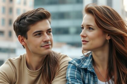 Fiatal pár, aki flörtöl és kapcsolatban áll egymással