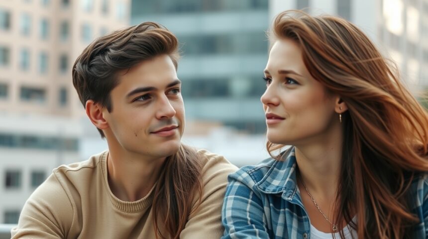 Fiatal pár, aki flörtöl és kapcsolatban áll egymással