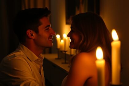 Romantikus pillanat gyertyafényben egy pár között
