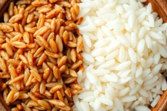 Barna és fehér rizs összehasonlítása egy tálban.