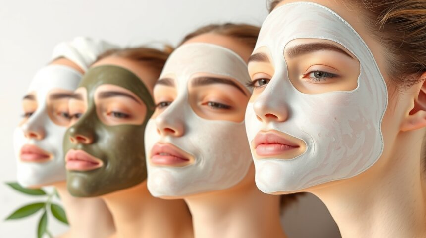 5 fantasztikus otthoni arcpakolás minden bőrtípusra 1 Négy nő különböző arcpakolásszal az arcukon, természetes bőrápolás