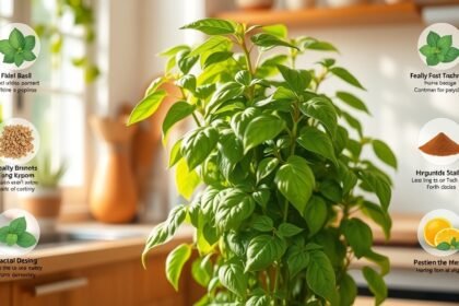 Friss bazsalikom növény a konyhában, egészségügyi előnyeivel.