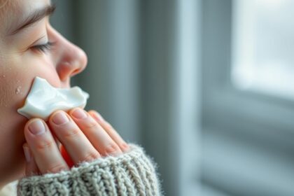 Fiatal lány bőrápolás közben téli hidegben