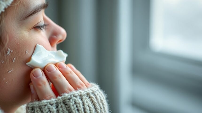 Tippek a téli hideg okozta bőrpír ellen 1 Fiatal lány bőrápolás közben téli hidegben