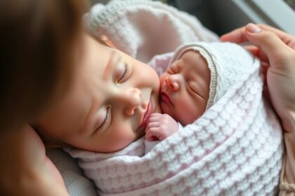 Két baba ölelése, az első örömteli pillanatok megörökítése.