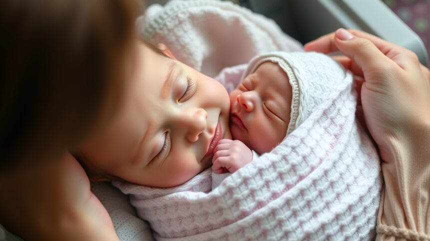 Két baba ölelése, az első örömteli pillanatok megörökítése.