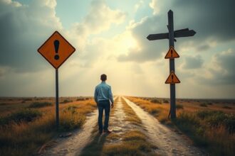 Egy férfi a kereszteződésnél, ami az élet döntéseire utal.