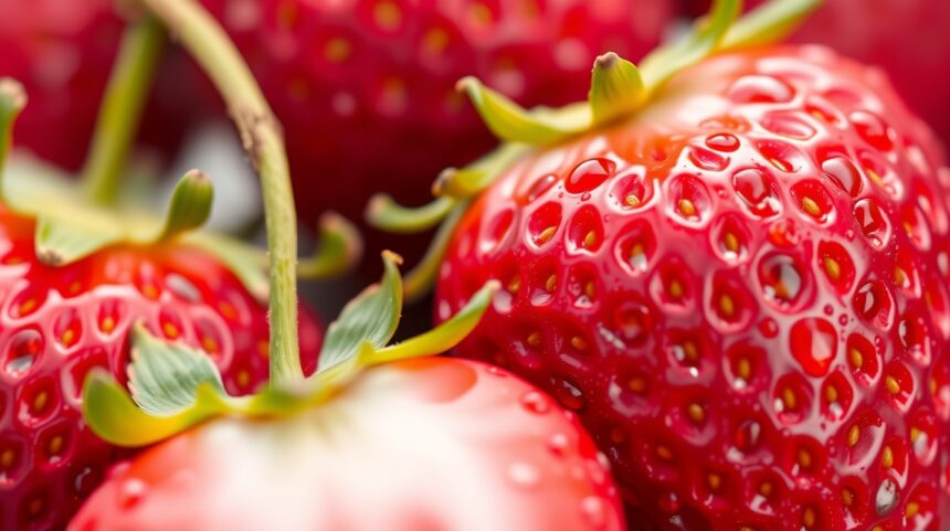 Friss eprek közelről, csillogó felülettel és zöld levélkék