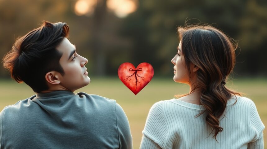 10 jel, hogy kapcsolatban vagy, de már nem vagy szerelmes 1 Két ember, akik hátat fordítanak egymásnak, szív szimbólummal.