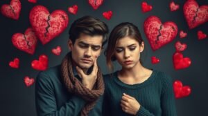 Fájó párkapcsolati konfliktusok illusztrációja megcsalás témában.