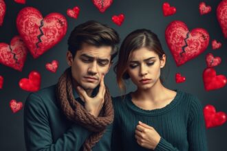 Fájó párkapcsolati konfliktusok illusztrációja megcsalás témában.