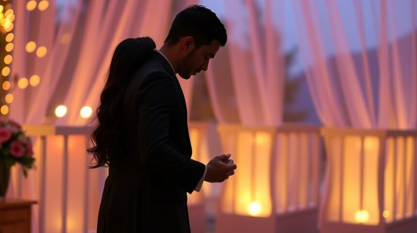 A zene hatása a szerelemre 1 Egy pár romantikus pillanata, háttérben gyönyörű fényekkel.