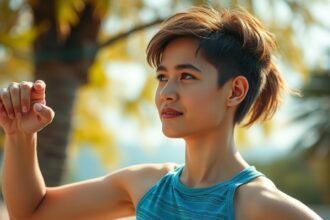 Fiatal nő sportolás közben, bőrfiatalítás a mozgás hatására